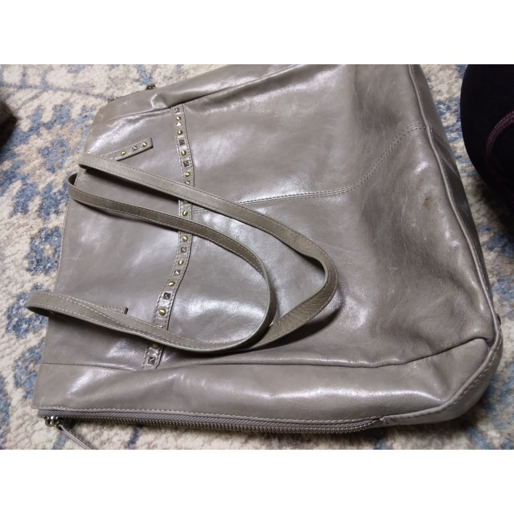 HOBO  the original gloss leather shoulder handbag grey studded  for women